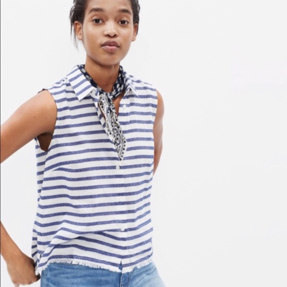 Madewell moment striped sleeveless shirt fringe - Picture 1 of 8
